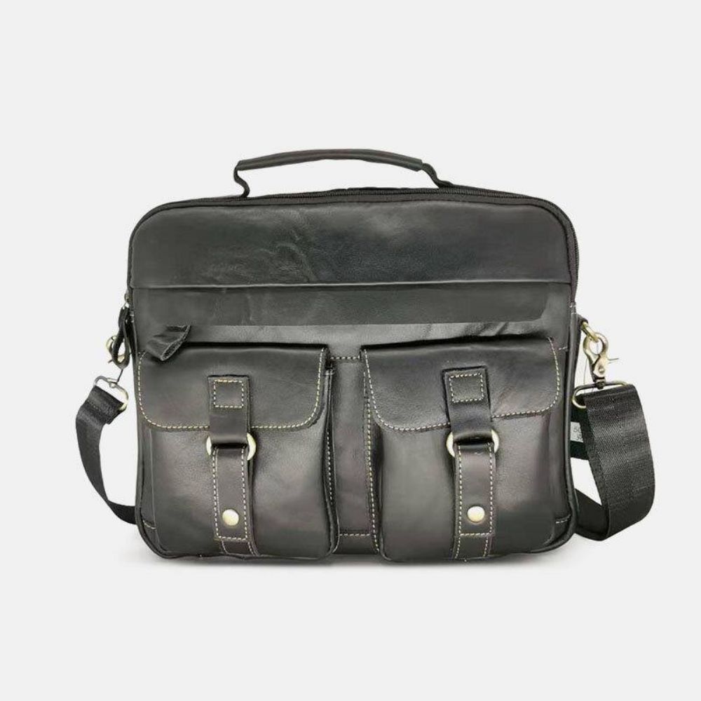 Herren Echtes Leder Multi-Pocket Handtasche Business Bag Laptoptasche Umhängetasche