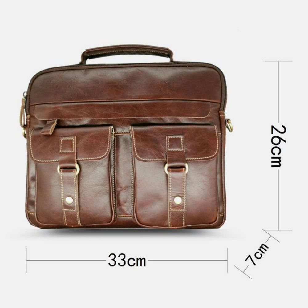 Herren Echtes Leder Multi-Pocket Handtasche Business Bag Laptoptasche Umhängetasche