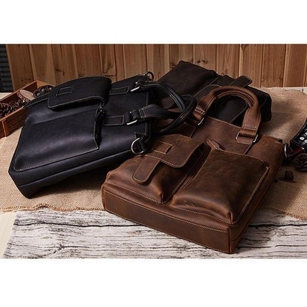 Herren Echtes Leder Retro Handtasche Umhängetasche Casual Business Umhängetasche Aktentasche