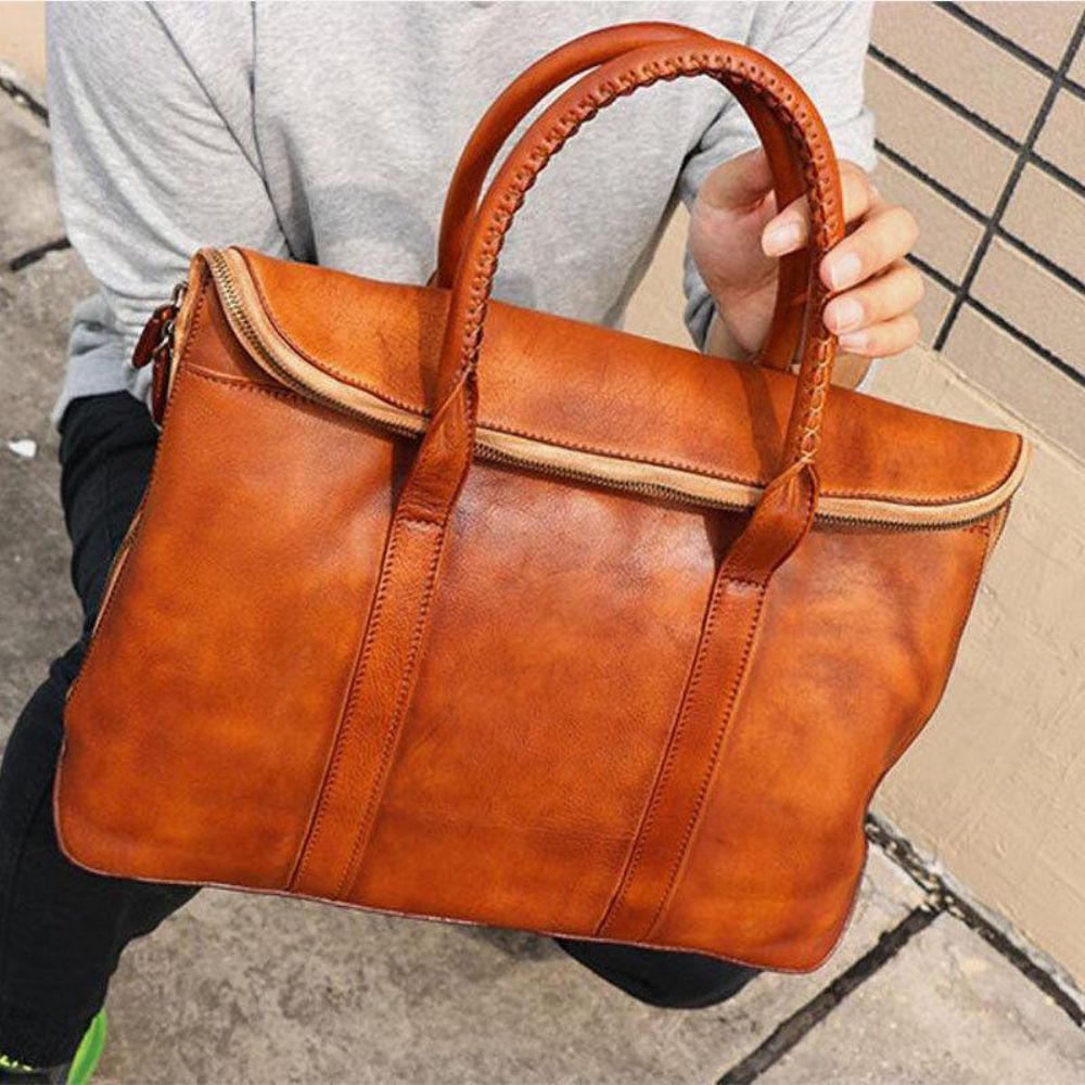 Herren Echtes Leder Retro Multi-Pocket 15.6 Zoll Laptoptasche Aktentasche Business Handtasche Umhängetasche