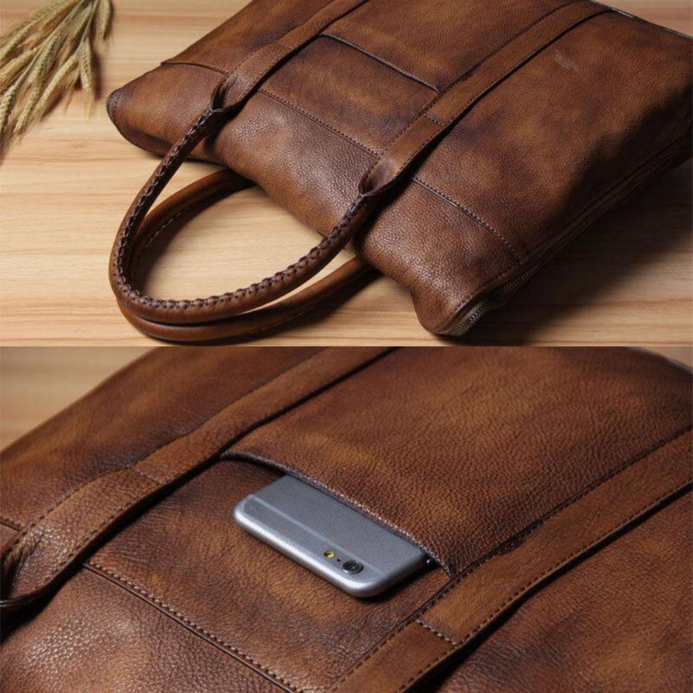 Herren Echtes Leder Retro Multi-Pocket 15.6 Zoll Laptoptasche Aktentasche Business Handtasche Umhängetasche