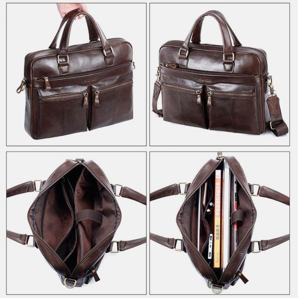 Herren Echtes Leder Vintage Retro Mehrschichtige Handtasche Business Bag