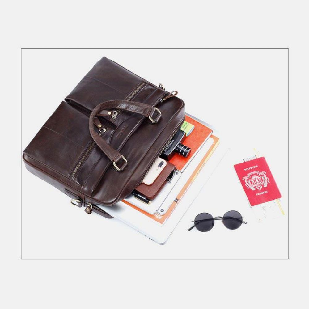 Herren Echtes Leder Vintage Retro Mehrschichtige Handtasche Business Bag