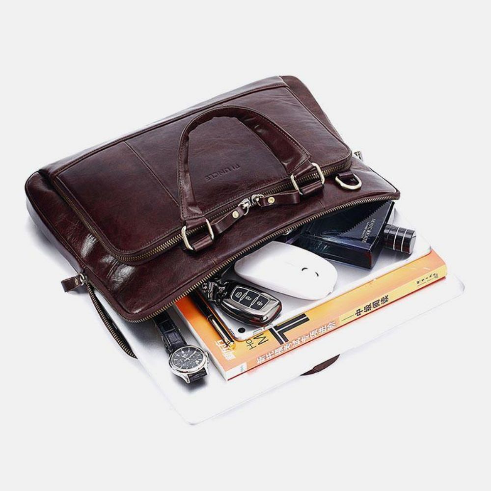 Herren-Handtasche Aus Echtem Leder Mit Großer Kapazität Business-Tasche 14-Zoll-Computermessenger-Tasche