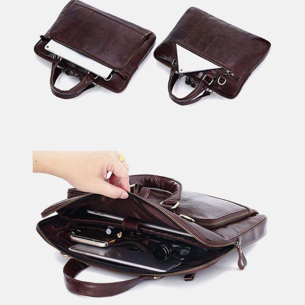 Herren-Handtasche Aus Echtem Leder Mit Großer Kapazität Business-Tasche 14-Zoll-Computermessenger-Tasche