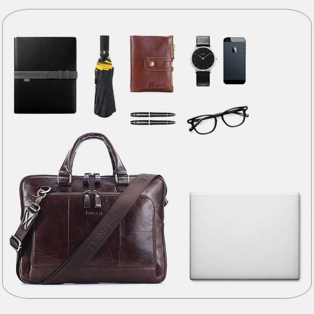 Herren-Handtasche Aus Echtem Leder Mit Großer Kapazität Business-Tasche 14-Zoll-Computermessenger-Tasche