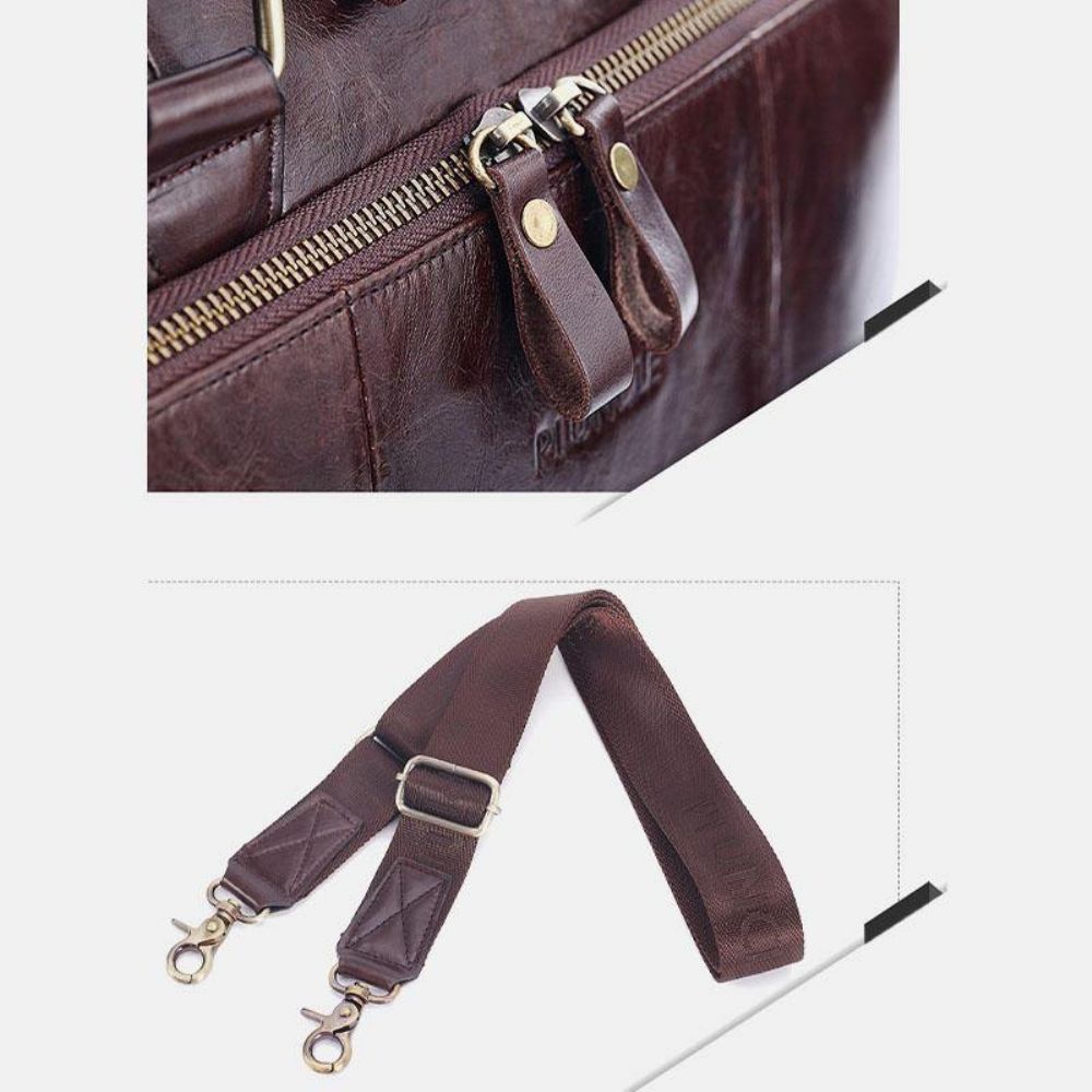 Herren-Handtasche Aus Echtem Leder Mit Großer Kapazität Business-Tasche 14-Zoll-Computermessenger-Tasche