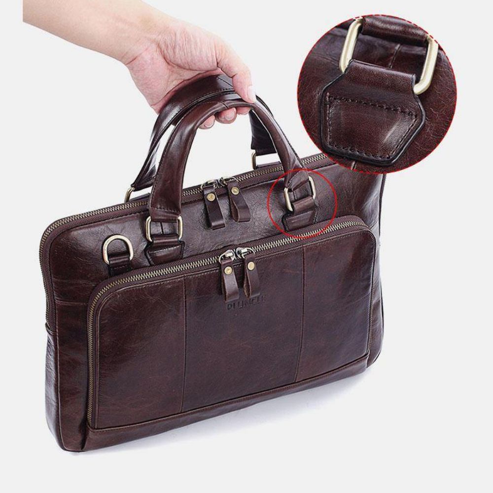 Herren-Handtasche Aus Echtem Leder Mit Großer Kapazität Business-Tasche 14-Zoll-Computermessenger-Tasche