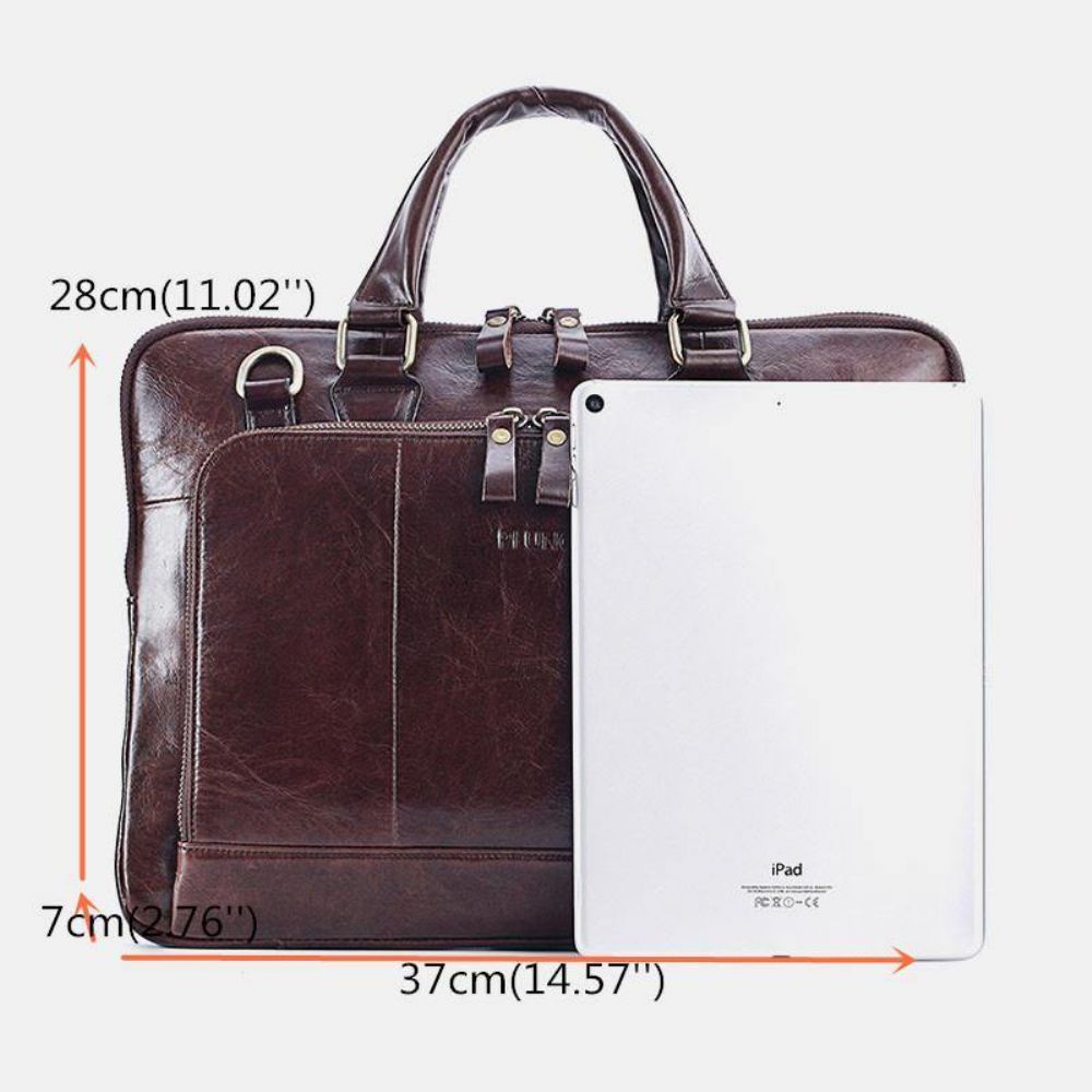 Herren-Handtasche Aus Echtem Leder Mit Großer Kapazität Business-Tasche 14-Zoll-Computermessenger-Tasche