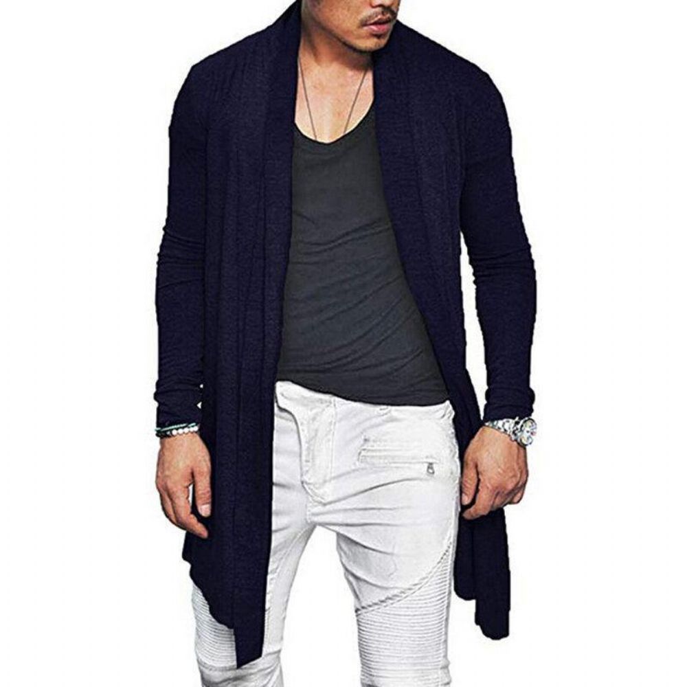 Herren Frühjahr Herbst Mittellange Einfarbige Lässige Strickjacken Mit Taschenjacke