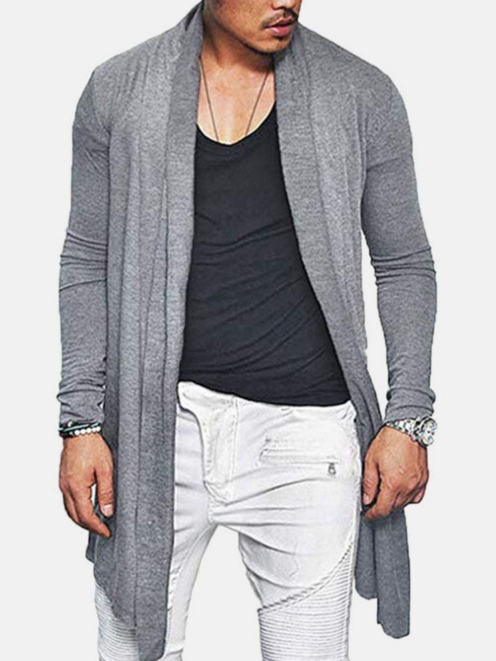 Herren Frühjahr Herbst Mittellange Einfarbige Lässige Strickjacken Mit Taschenjacke