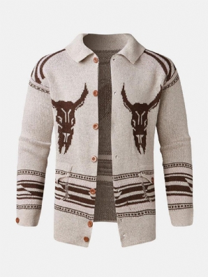 Herren-Vintage-Muster Einreihig Warm Gestrickt Strickjacken