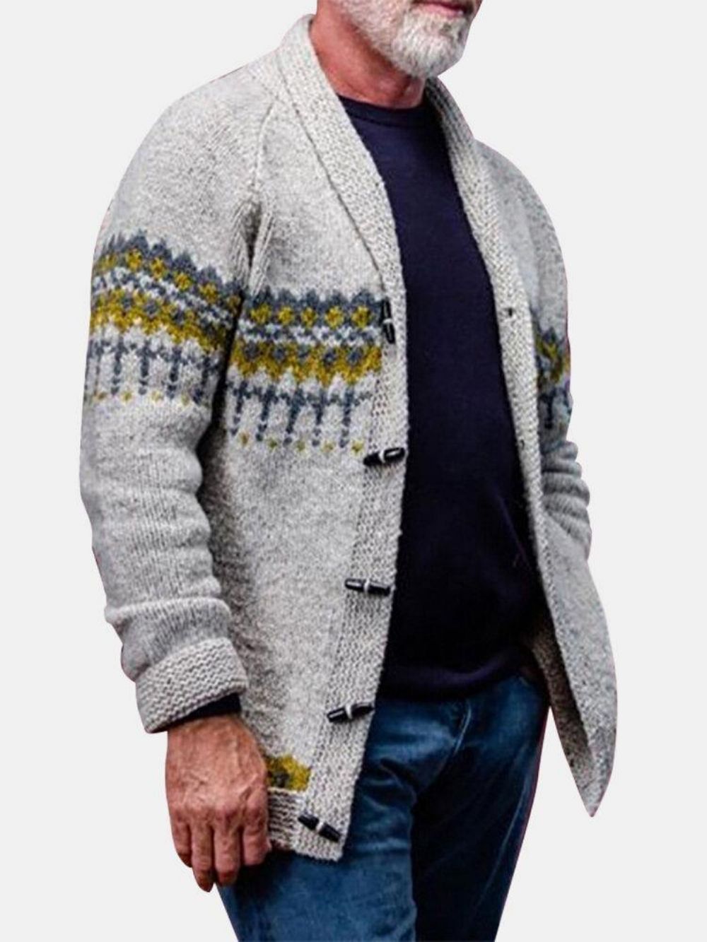 Lässige Cardigans Mit Raglanärmeln Vintage-Muster Strickknopf Vorne Für Herren