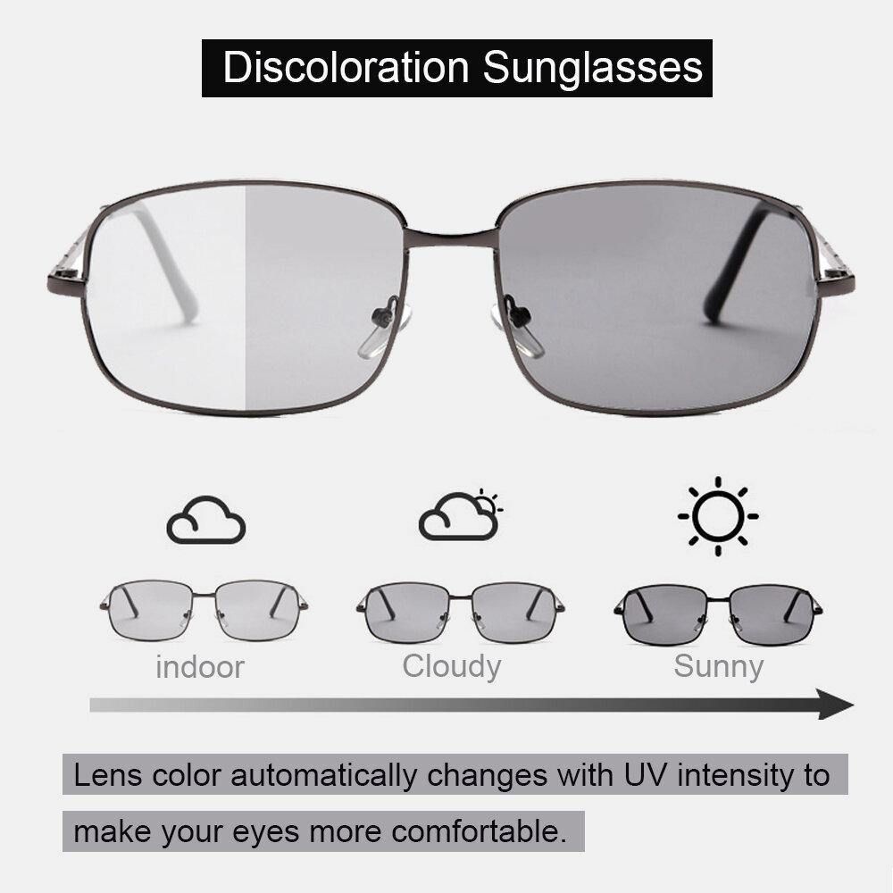 Men Smart Photochromic Polarized Sonnenbrille Rechteckiges Metall Full Frame Anti-Uv-Blendschutzbrille Sonnenbrille