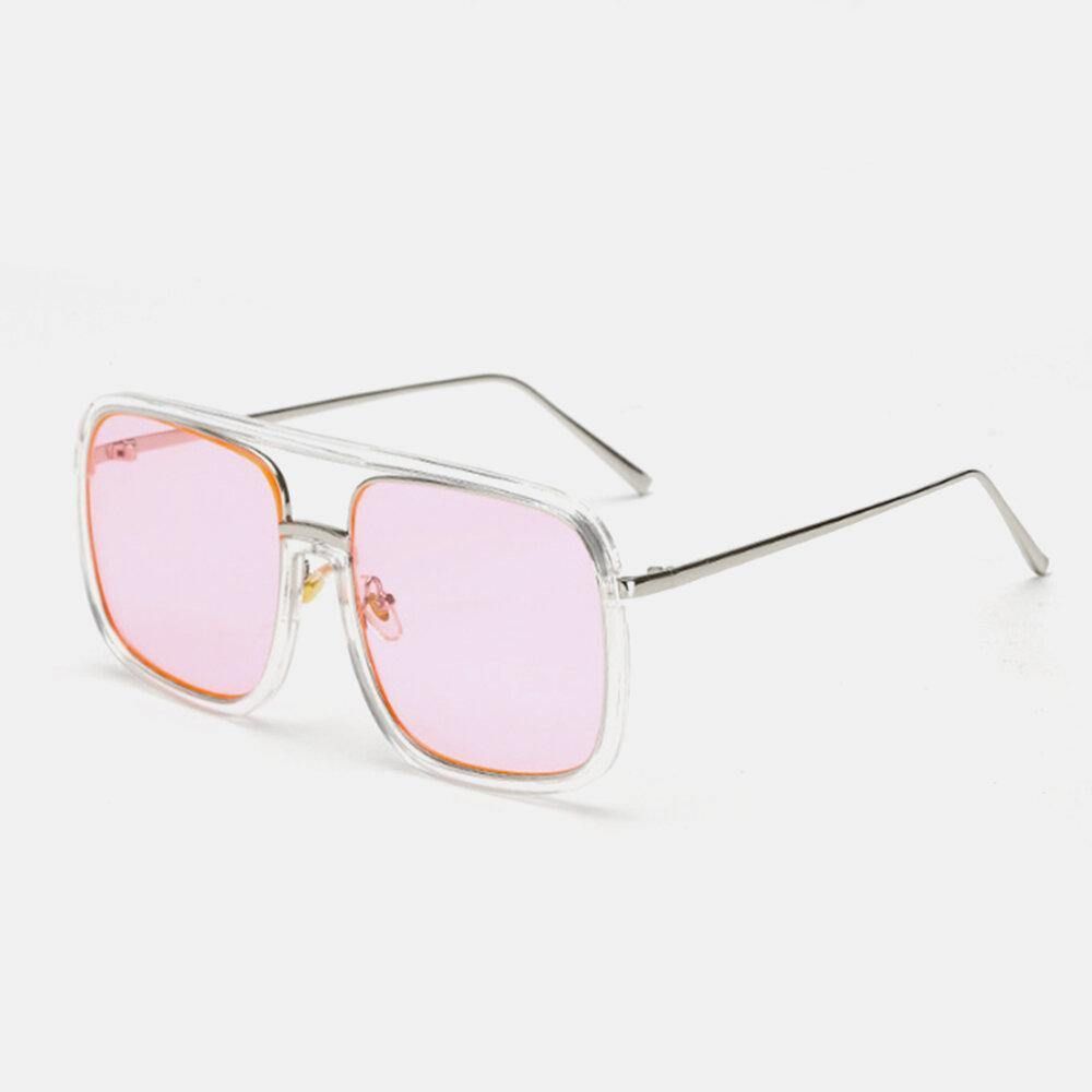 Unisex Retro Flat Mirror Square Large Frame Transparente Anti-Uv-Sonnenbrille Für Damen