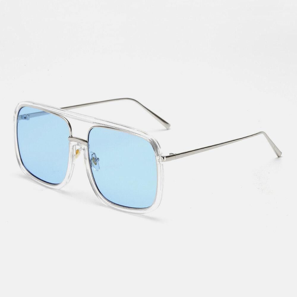 Unisex Retro Flat Mirror Square Large Frame Transparente Anti-Uv-Sonnenbrille Für Damen