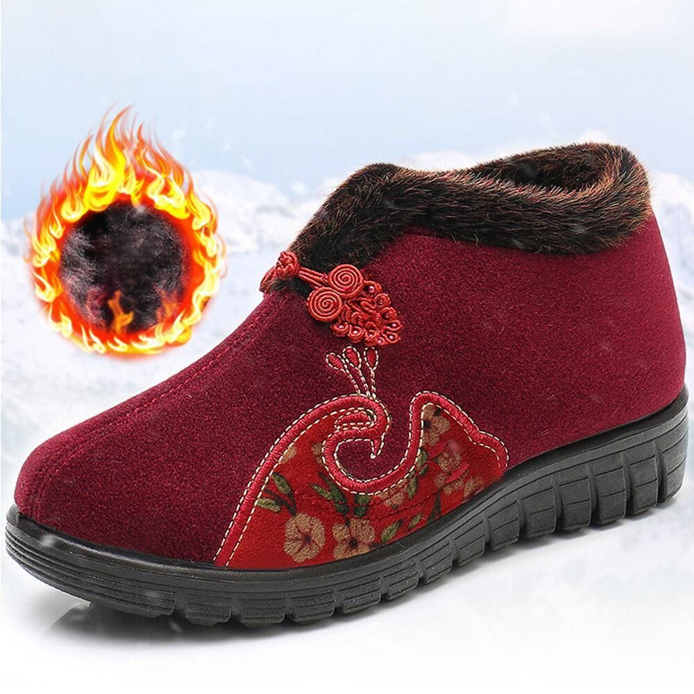 Bequeme Damenschuhe Mit Ethnischem Muster Warmes Futter Weiche Rutschfeste Stiefel