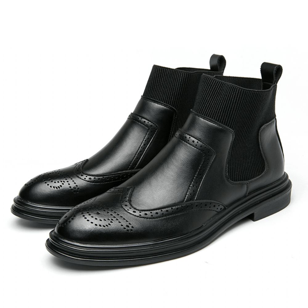 Bequeme Elastische Slip-On-Chelsea-Stiefel Im Brogue-Stil Für Herren