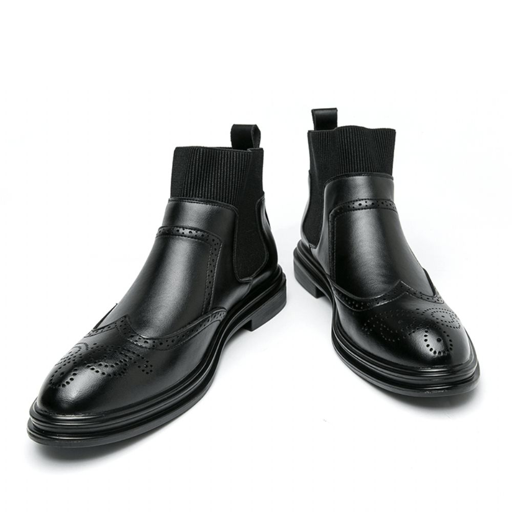 Bequeme Elastische Slip-On-Chelsea-Stiefel Im Brogue-Stil Für Herren