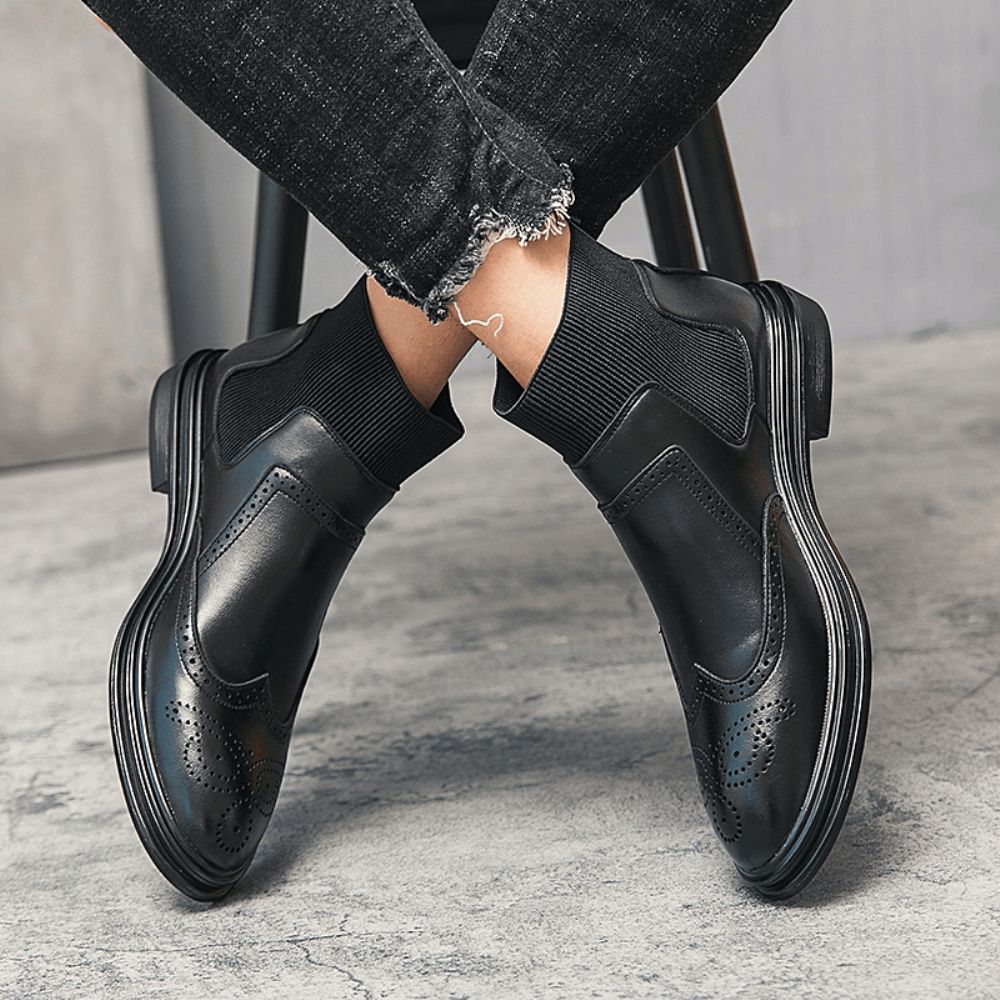 Bequeme Elastische Slip-On-Chelsea-Stiefel Im Brogue-Stil Für Herren