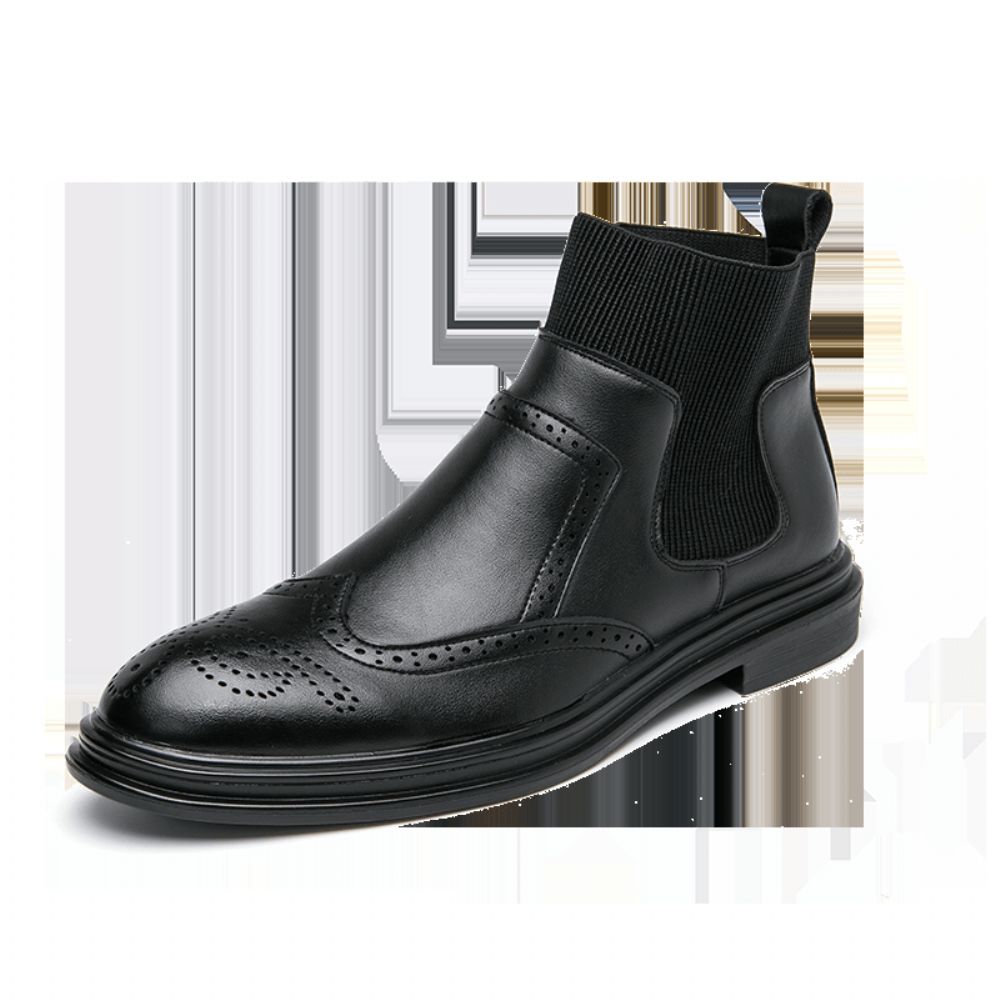 Bequeme Elastische Slip-On-Chelsea-Stiefel Im Brogue-Stil Für Herren