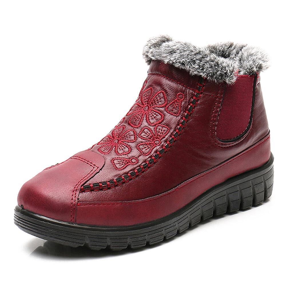 Bequeme Mit Blumen Bestickte Wasserdichte Warm Gefütterte Baumwoll-Schneestiefel Für Damen