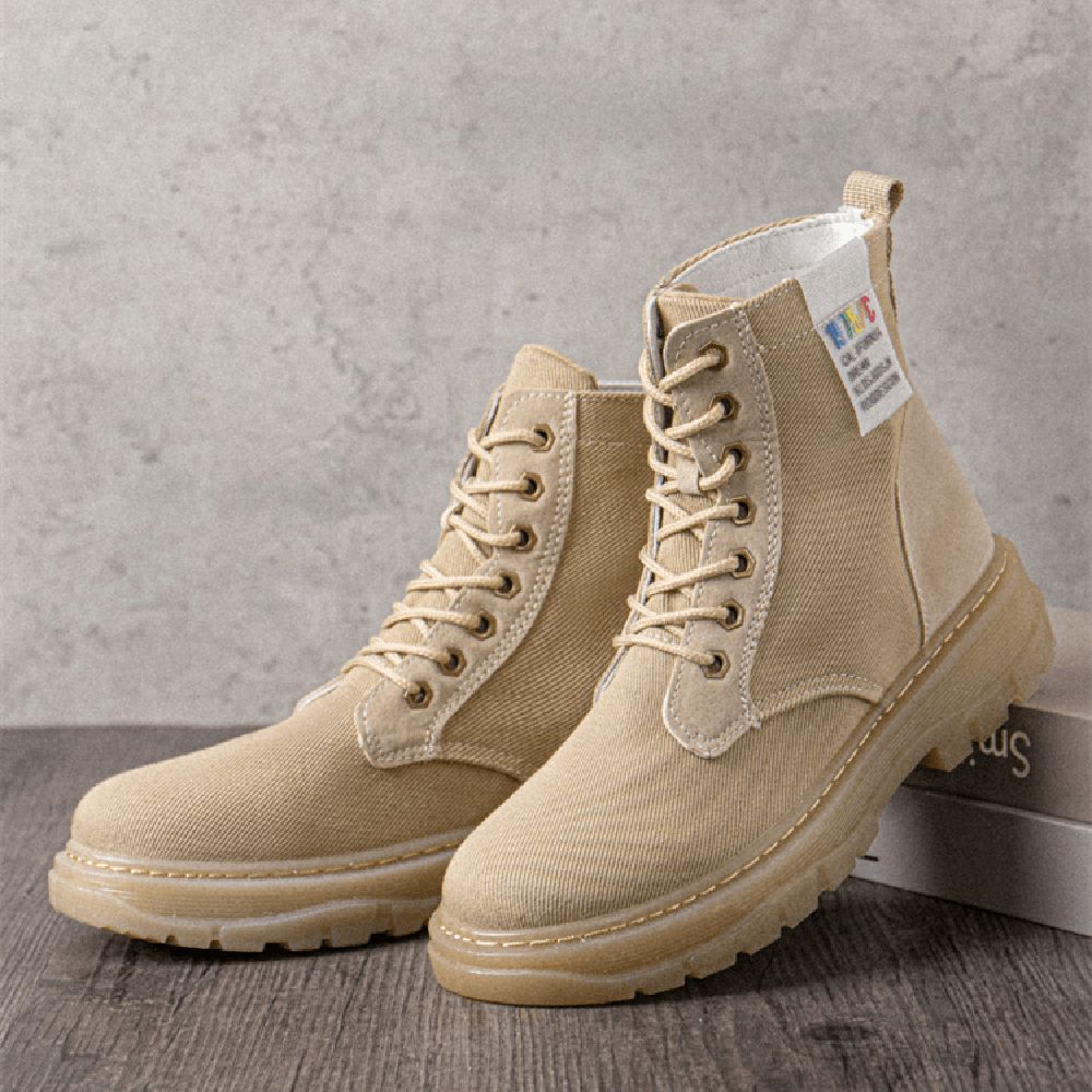 Damen Casual Canvas Dicke Sohle High Top Schnürkampfstiefel