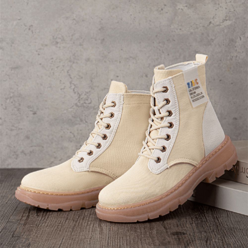 Damen Casual Canvas Dicke Sohle High Top Schnürkampfstiefel