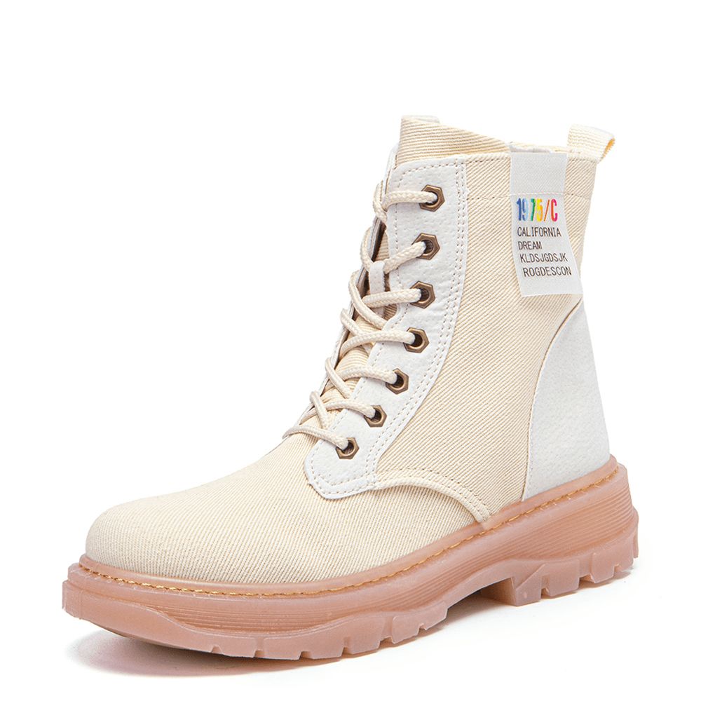 Damen Casual Canvas Dicke Sohle High Top Schnürkampfstiefel