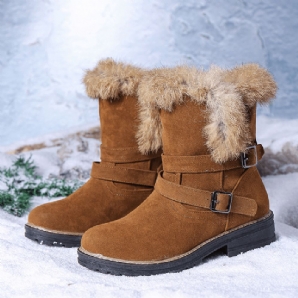 Frauen Einfarbig Runde Zehe Lässig Elegante Schnalle Fluff Flanging Schneestiefel