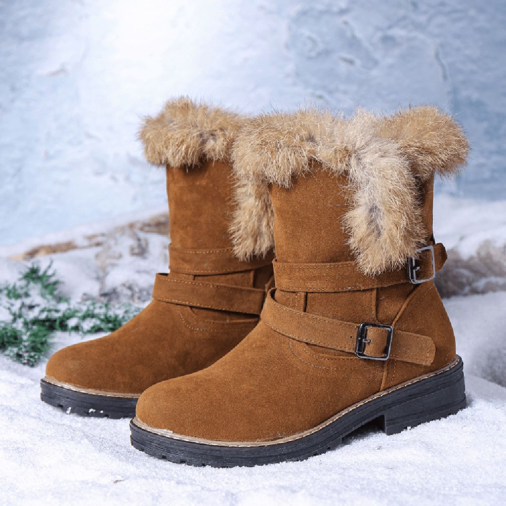 Frauen Einfarbig Runde Zehe Lässig Elegante Schnalle Fluff Flanging Schneestiefel