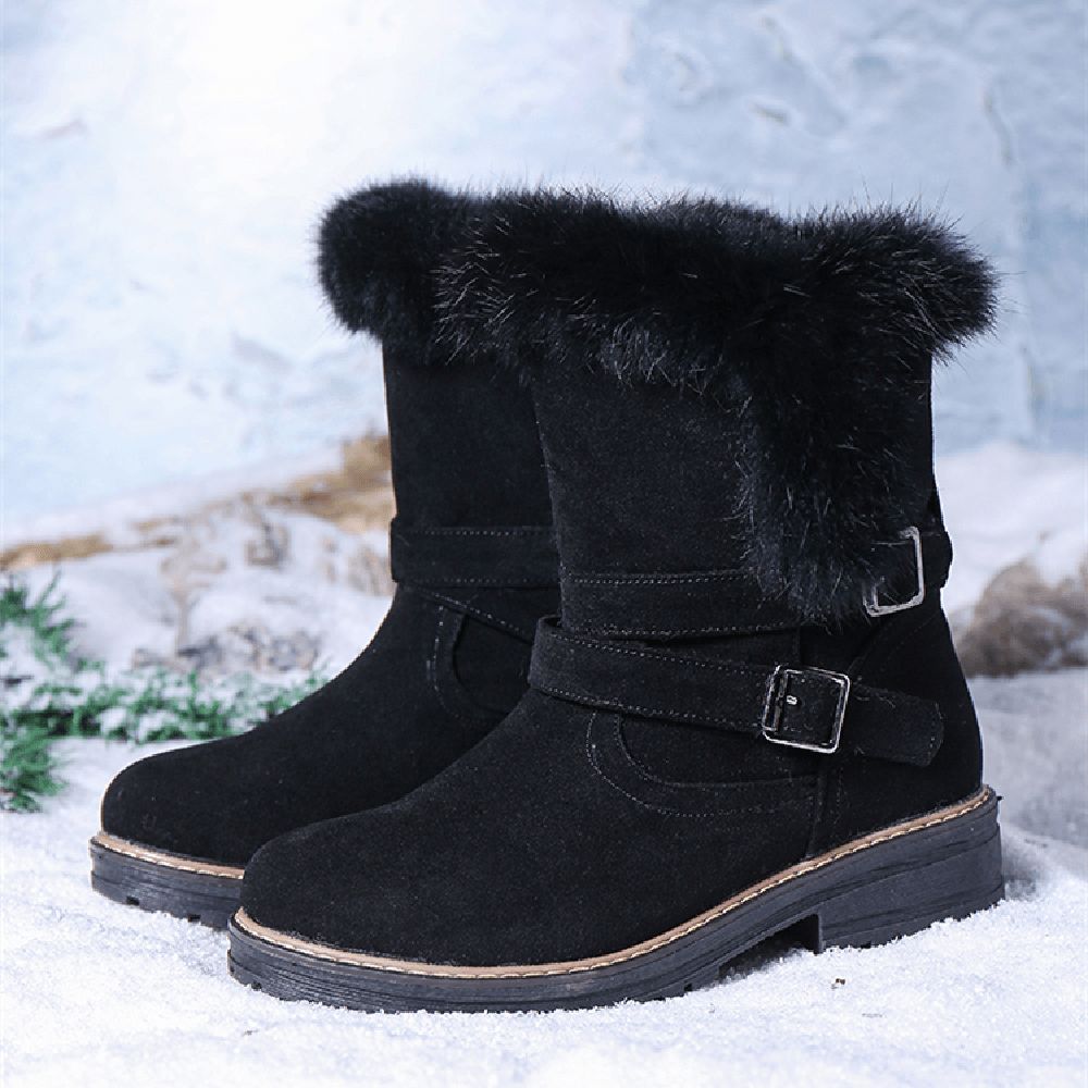 Frauen Einfarbig Runde Zehe Lässig Elegante Schnalle Fluff Flanging Schneestiefel