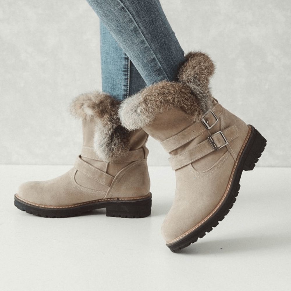 Frauen Einfarbig Runde Zehe Lässig Elegante Schnalle Fluff Flanging Schneestiefel