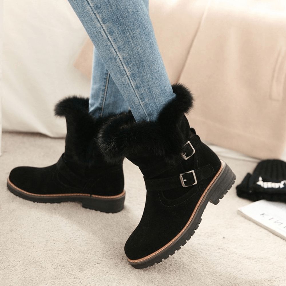 Frauen Einfarbig Runde Zehe Lässig Elegante Schnalle Fluff Flanging Schneestiefel