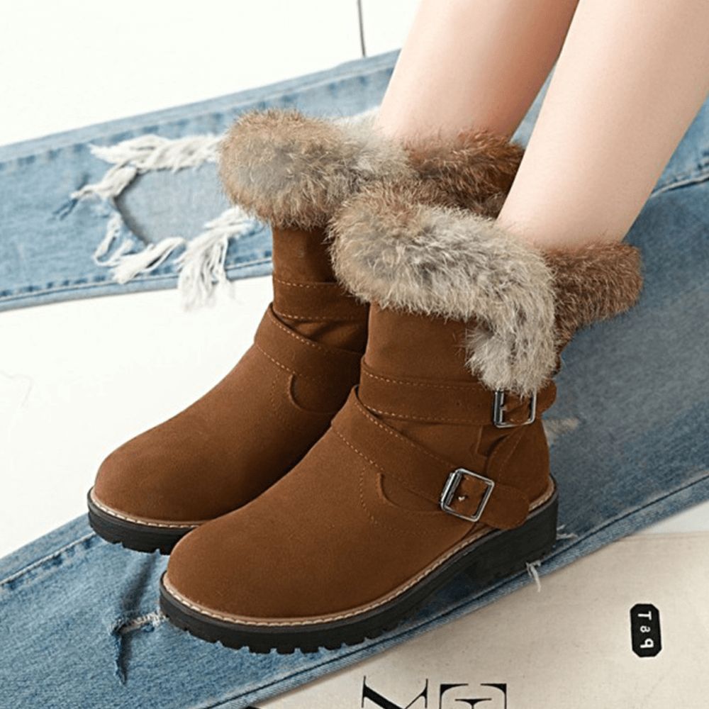 Frauen Einfarbig Runde Zehe Lässig Elegante Schnalle Fluff Flanging Schneestiefel