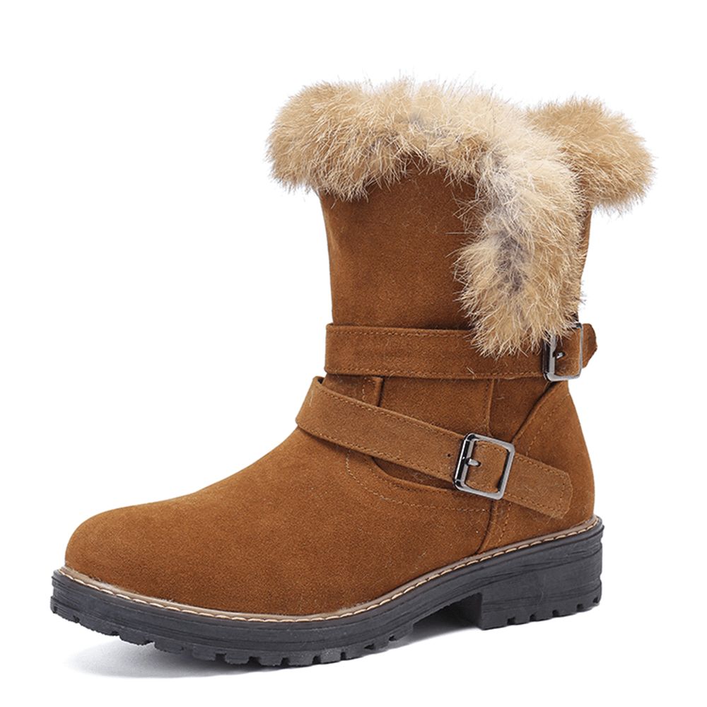 Frauen Einfarbig Runde Zehe Lässig Elegante Schnalle Fluff Flanging Schneestiefel