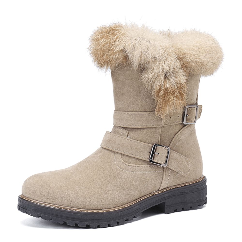 Frauen Einfarbig Runde Zehe Lässig Elegante Schnalle Fluff Flanging Schneestiefel