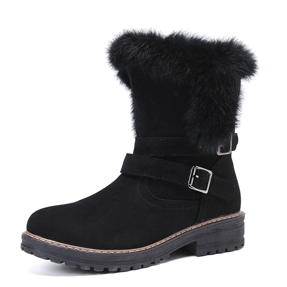 Frauen Einfarbig Runde Zehe Lässig Elegante Schnalle Fluff Flanging Schneestiefel