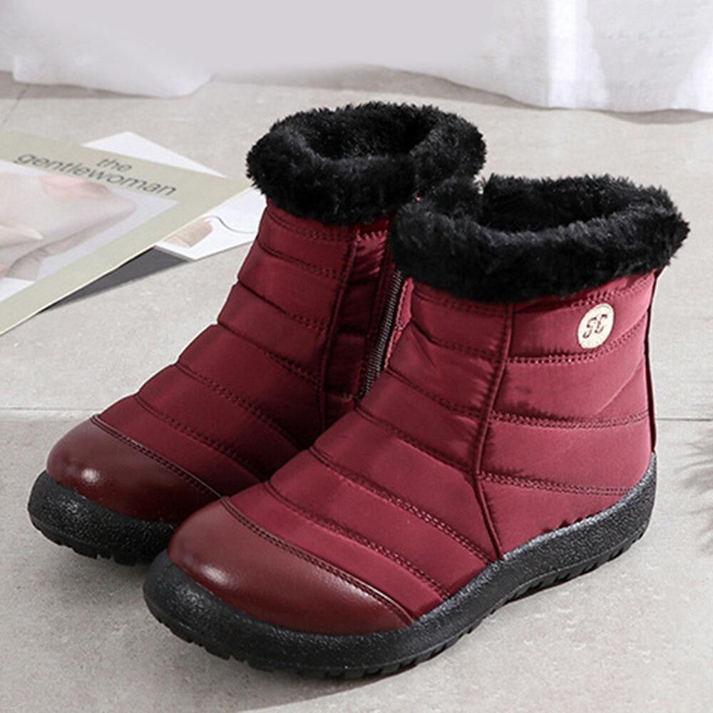 Große Bequeme Warme Wasserdichte Winter-Schneestiefel Mit Reißverschluss Für Damen