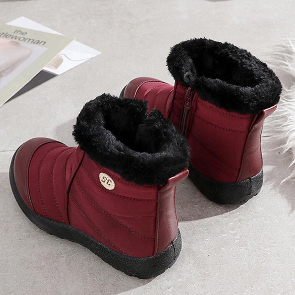 Große Bequeme Warme Wasserdichte Winter-Schneestiefel Mit Reißverschluss Für Damen