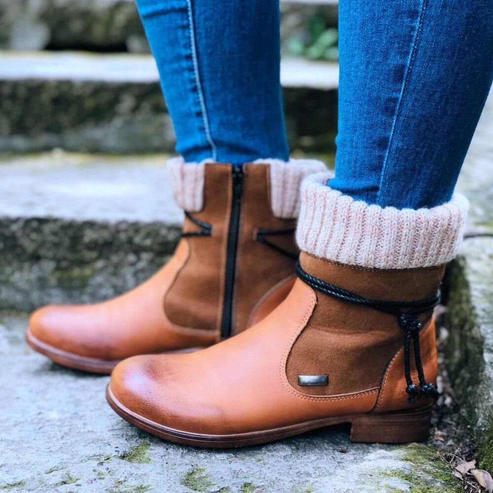 Große Damen Retro Warme Tägliche Winter Sockenspleißstiefel