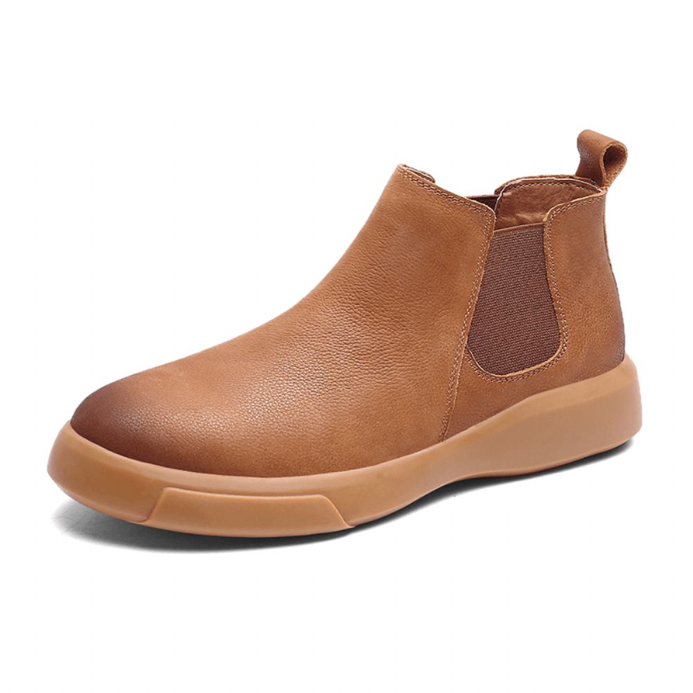 Herren Bequemes Rindsleder Rutschfester Elastischer Slip-On Lässige Chelsea-Stiefel