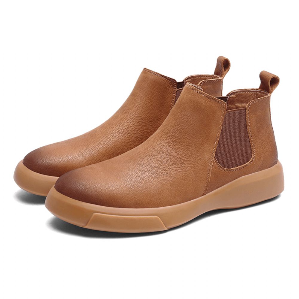 Herren Bequemes Rindsleder Rutschfester Elastischer Slip-On Lässige Chelsea-Stiefel