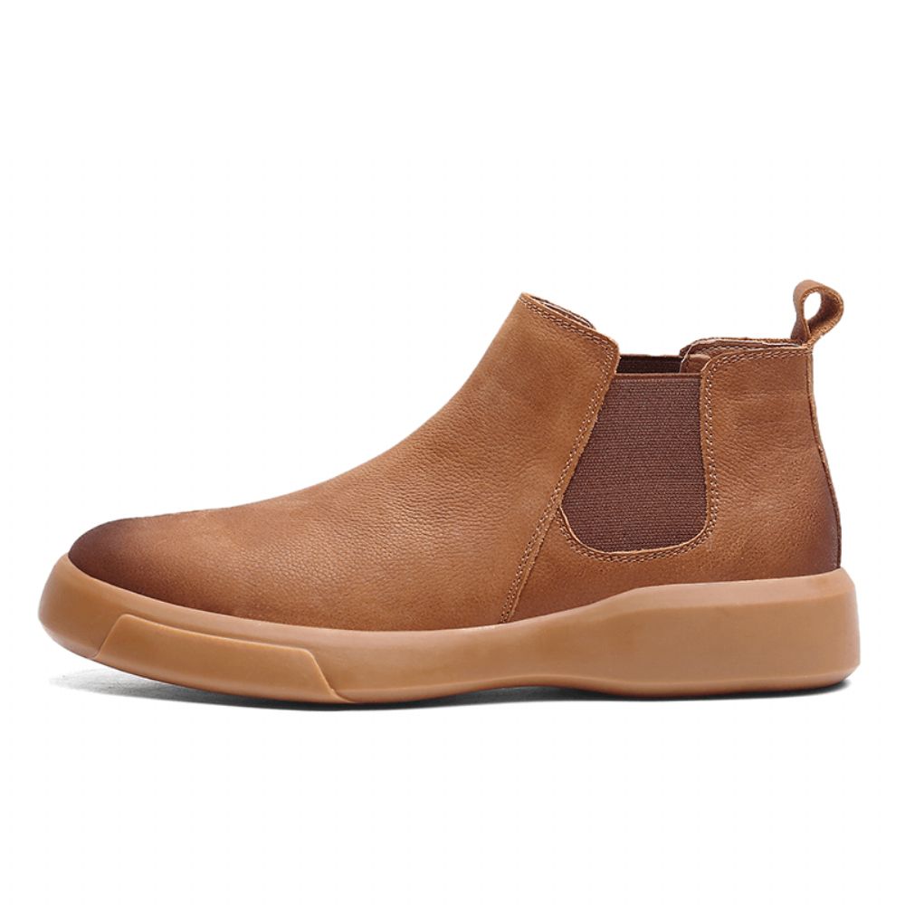 Herren Bequemes Rindsleder Rutschfester Elastischer Slip-On Lässige Chelsea-Stiefel