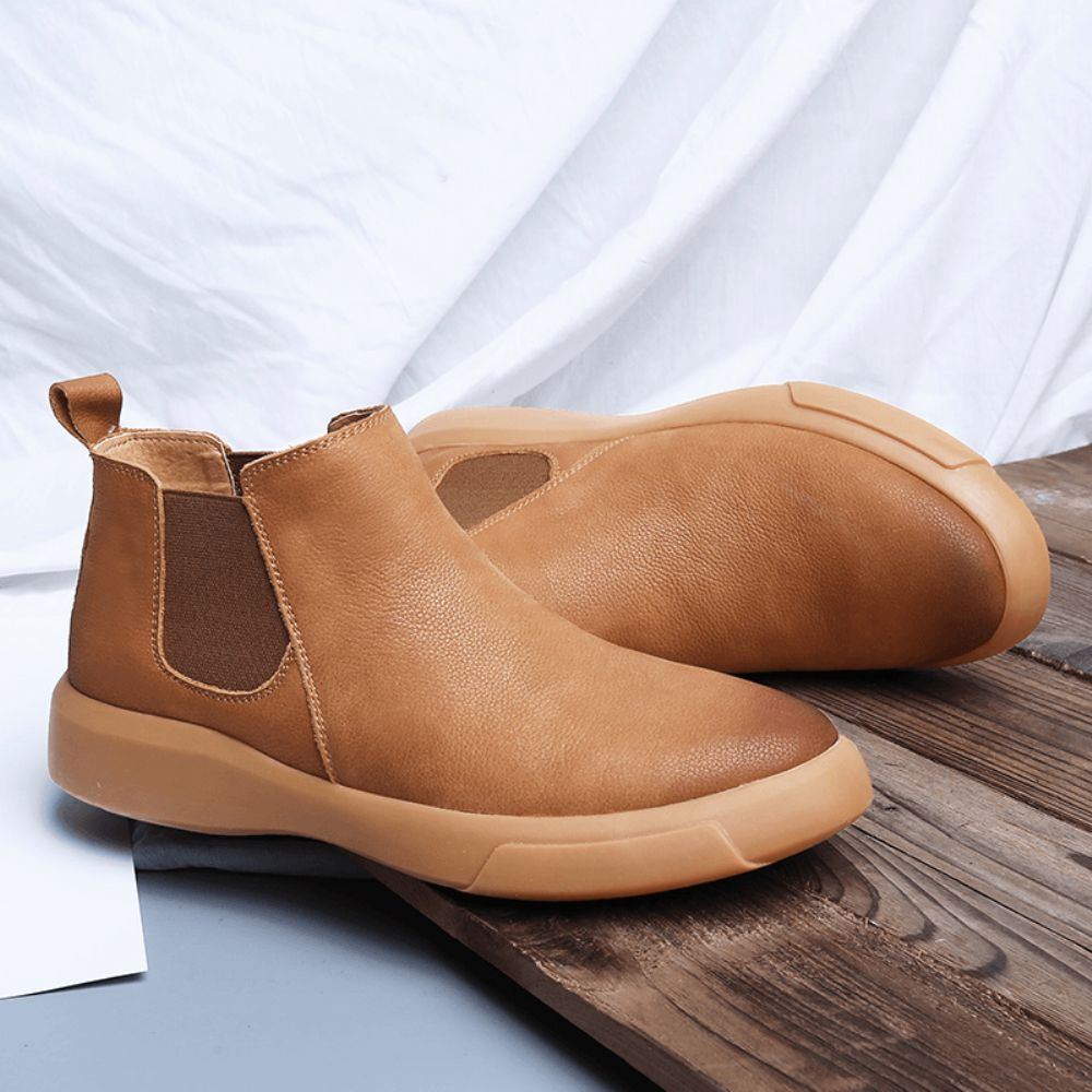 Herren Bequemes Rindsleder Rutschfester Elastischer Slip-On Lässige Chelsea-Stiefel