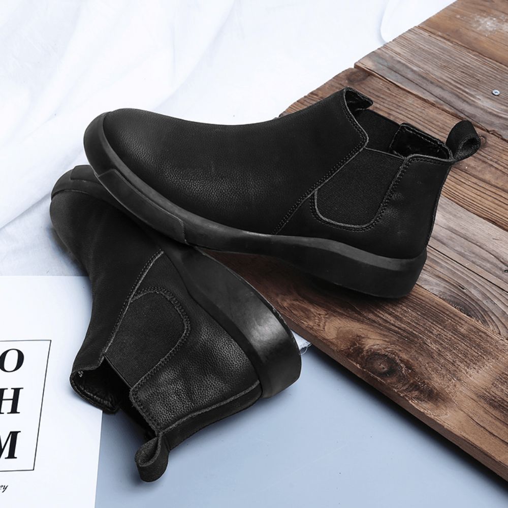 Herren Bequemes Rindsleder Rutschfester Elastischer Slip-On Lässige Chelsea-Stiefel