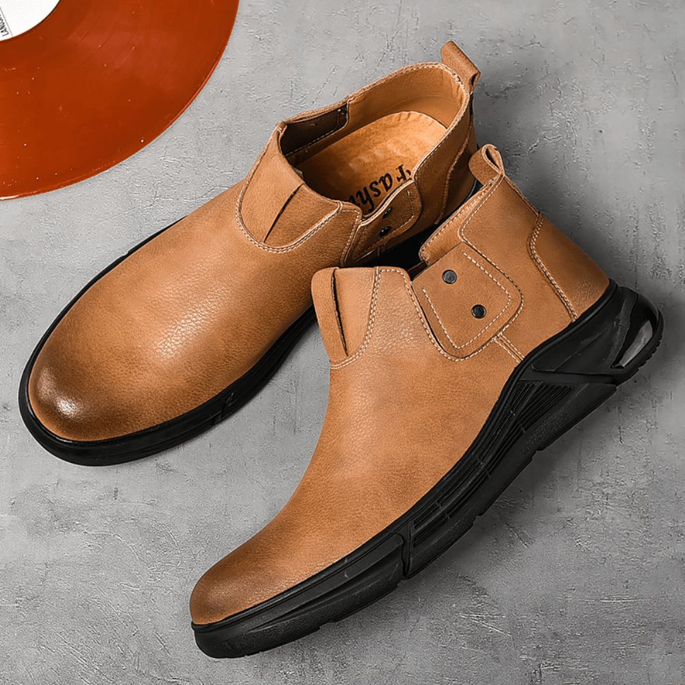 Herren Retro-Rindsleder Rutschfeste Weiche Sohle Elastische Slip-On-Chelsea-Stiefel