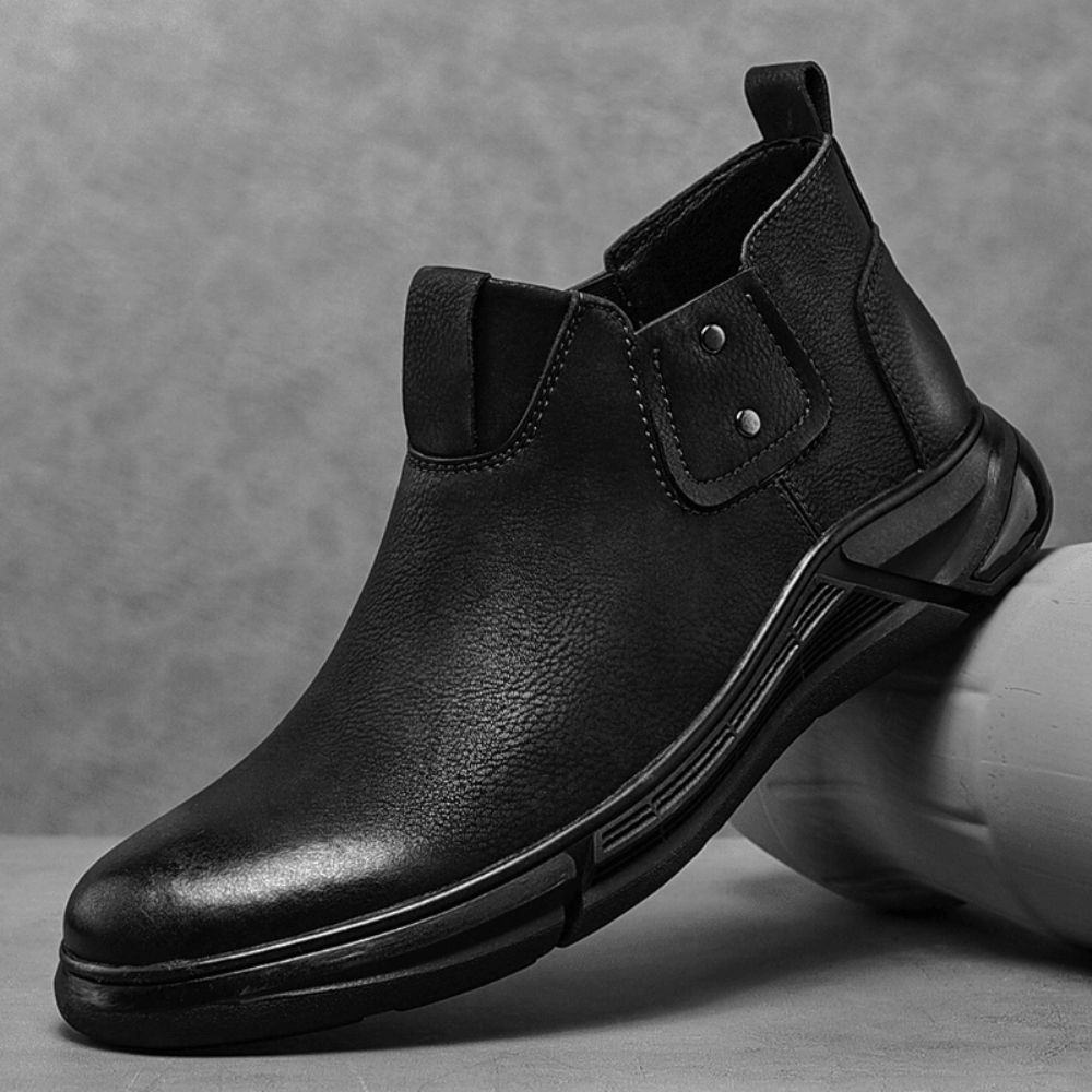 Herren Retro-Rindsleder Rutschfeste Weiche Sohle Elastische Slip-On-Chelsea-Stiefel