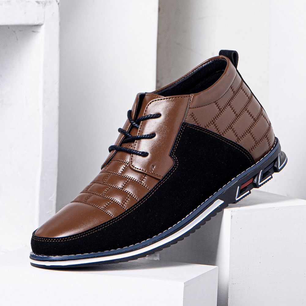 Herren Runde Zehen Bequeme Weiche Sohle Schnürschuhe Business Casual Leder Stiefeletten