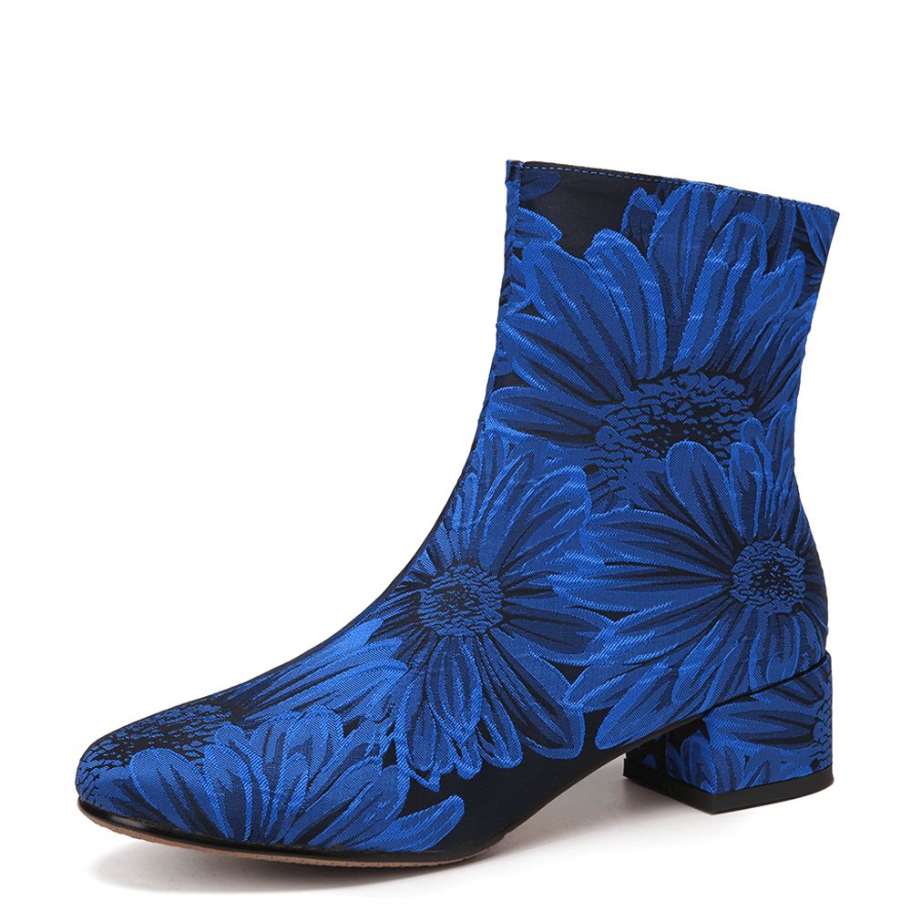 Modische Mit Blumen Bedruckte Bequeme Warme Seitliche Reißverschluss-Stiefel Mit Klobigem Absatz